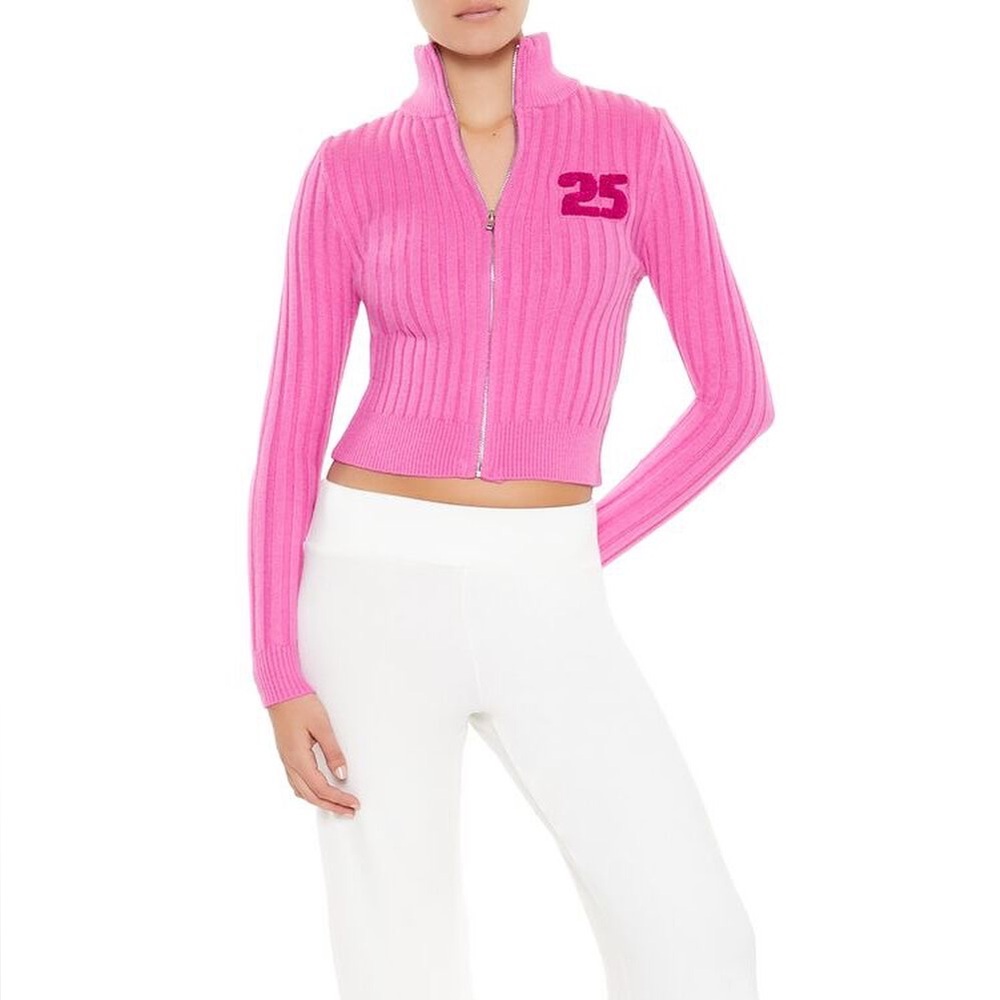Pink Ribbed Zip-Up Sweater - Picture 3 of 5